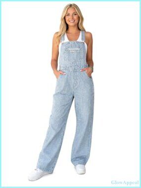 Women's Pinstripe Denim Overalls Boyfriend Fit Slouchy